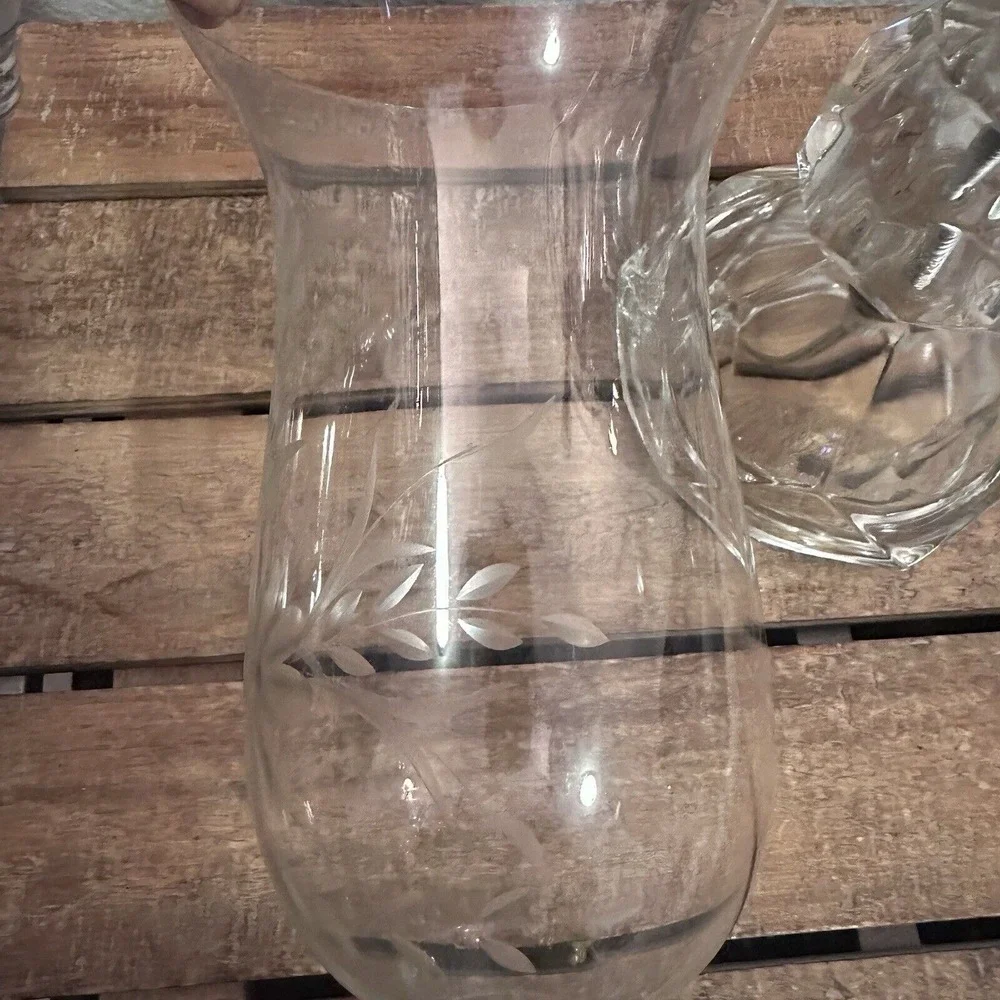VINTAGE GLASS ROUND‎ HURRICANE TABLE LAMP WITH CRYSTAL PRISMS
